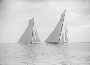 The 19-metre class Norada & Mariquita racing close-hauled, 1913. Creator The 19-metre class Norada & Mariquita racing close-hauled, 1913. Creator