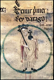 Medieval Manuscript Page Print Featuring a Royal Figure