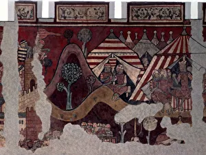 Medieval Fresco Print: A Rich Narrative Scene