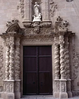 Baroque-Style Doorway Print, Ornate Stone Carvings