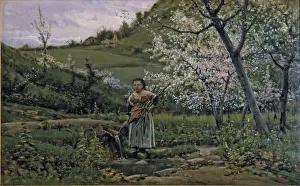 Images Dated 2011: Rural Tranquility Print: A Young Woman Crossing a Stream