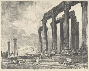The Acropolis from the Temple of Jupiter, Athens, 1913. Creator: Joseph Pennell The Acropolis from the Temple of Jupiter, Athens, 1913. Creator: Joseph Pennell