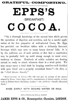 British Food Industry History Prints: Advertisement for Epps's (Breakfast) Cocoa, 1890. Creator: Unknown
