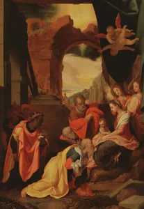 Seventeenth Century Oil Painting Prints: The Adoration of the Magi. Creator: Unknown