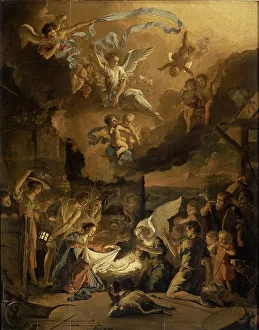 Biblical Character Depictions Prints: The Adoration of the Shepherds, 1663. Creator: Abraham Hondius
