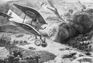 WWI Aerial Warfare Prints: Air cavalry, attacking the infantry, 1918, (1926). Artist: Maurice Busset