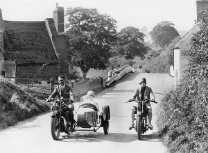 Black And White Motorcycle Images Prints: AJS motorbikes, c1939