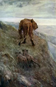 On the Alert - Lioness and Cubs, c1878-1910, (1912).Artist: John MacAllan Swan On the Alert - Lioness and Cubs, c1878-1910, (1912).Artist: John MacAllan Swan