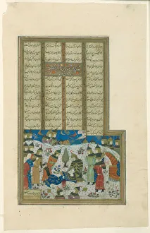 Timurid Print of Alexander Comforts Darius, c.1480/90