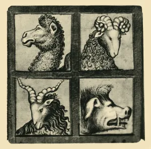 Animal heads, early 15th century, (1943). Creator: Unknown Animal heads, early 15th century, (1943). Creator: Unknown