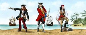 Anne Bonny, John Calico Jack Rackam and Mary Read, 18th Century Pirates.Artist: Karen Humpage Anne Bonny, John Calico Jack Rackam and Mary Read, 18th Century Pirates.Artist: Karen Humpage