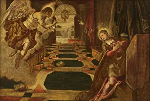 Biblical Scene Oil On Canvas Prints: The Annunciation. Creator: Workshop of Tintoretto