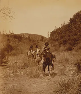 Apache Land, c1903 Print: Three Apache Riders on Pack Horses