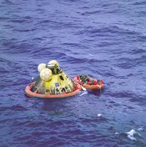 Apollo 11 Crew in Raft before Recovery, 1969. Creator: NASA Apollo 11 Crew in Raft before Recovery, 1969. Creator: NASA