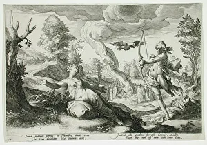 Ovid Metamorphoses Illustration Prints: Apollo Killing Coronis, published 1590. Creator: Hendrik Goltzius