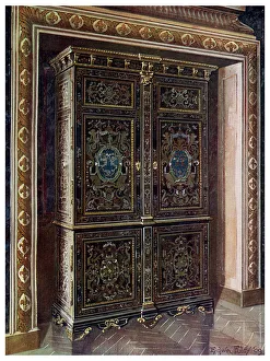 Armoire in ebony with inlays of engraved brass and white metal, 1910.Artist: Edwin Foley Armoire in ebony with inlays of engraved brass and white metal, 1910.Artist: Edwin Foley