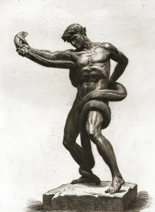 Black And White Classical Art Prints: The Athlete Wrestling With A Python