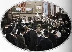 Colourised Black And White Print Prints: Auction in progress at Phillips auctioneers, London, c1901 (1901)
