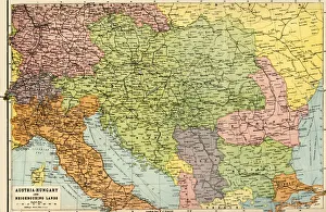 Prints of Austria-Hungary and Neighbouring Lands, c1914, (c1920). Map of the Austro-Hungarian Empire and surrounding countries at start of the First World War Map Prints: Austria-Hungary and Neighbouring Lands Print, 1920