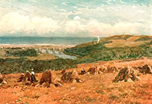 Prints of Banff Bridge in 1901. Harvest scene near Banff in Scotland. Print after a painting by Robert Weir Allan Images Dated 2018 November: Banff Bridge Print, Harvest Scene in Scotland, 1901