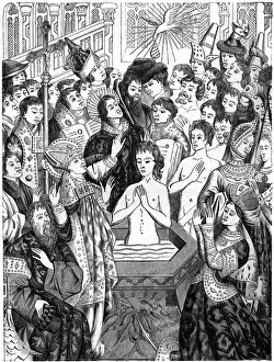 Frankish Kingdom History Prints: Baptism of King Clovis, Rheims, (1870)