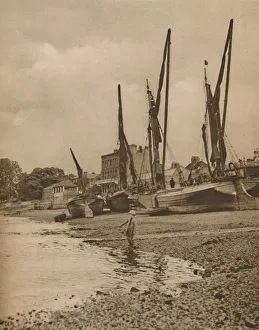 Barges Aground At Mortlake Print, c1935
