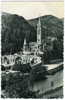 Basilica and River Gave, Lourdes, 1930s. Creator: Unknown Basilica and River Gave, Lourdes, 1930s. Creator: Unknown