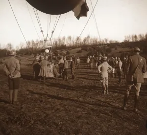 WWI Stereoview Print: Barrage Balloon Basket, 1914-1918