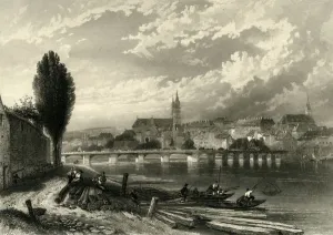 Basle Print, 1872: View of Basel City and Middle Bridge
