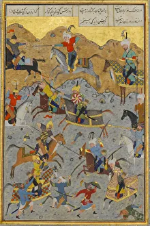 Battle between Alexander and Darius, Folio from a Khamsa (Quintet)... A.H. 931/A.D Battle between Alexander and Darius, Folio from a Khamsa (Quintet)... A.H. 931/A.D