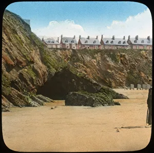 Newquay Beach Prints: Beach and cliffs, Newquay, Cornwall