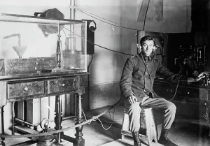 Black And White Press Photography Prints: Bermocchi & his wireless iconograph, between c1910 and c1915. Creator: Bain News Service