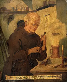 German Scientist History Prints: Berthold Schwarz, c1380s. Creator: Unknown