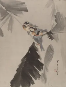 Three Birds on Branch, ca. 1887. Creator: Watanabe Seitei Three Birds on Branch, ca. 1887. Creator: Watanabe Seitei