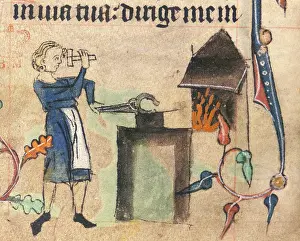 Book Of Hours Artwork Prints: Blacksmith, 1320-1330. Creator: Unknown