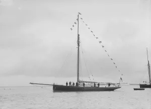 Bloodhound at anchor with flags, August 1912. Creator: Kirk & Sons of Cowes Bloodhound at anchor with flags, August 1912. Creator: Kirk & Sons of Cowes