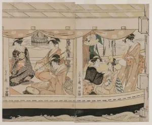 Boating on the Sumida River, 1790s Ukiyo-e Woodblock Print