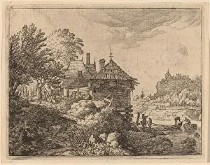 Two Boats Approaching a Hut Print, Allart van Everdingen c. 1645/1656