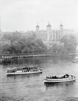 Tower Of London Prints: Boats on the Thames in front of the Tower Print, c1955
