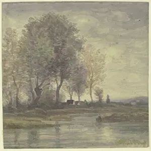 Prints of Boundary with farmhouses under tall trees, mid-late 19th century Peter Burnitz Prints: Boundary with Farmhouses under Tall Trees Print