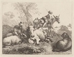 Boy on a Donkey Watching over a Group of Animals, 1763. Creator: Francesco Londonio Boy on a Donkey Watching over a Group of Animals, 1763. Creator: Francesco Londonio