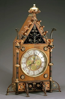 Decorative Arts Heritage Prints: Bracket clock, about 1865. Creators: Bruce J. Talbert, Skidmore Art Manufactures
