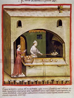 Tacuinum Sanitatis Manuscript Prints: Breadmaking, 14th century. Creator: Unknown