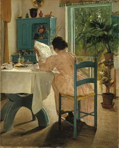Oil On Canvas Interior Scenes Prints: At Breakfast, 1898. Creator: Laurits Andersen Ring