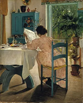 Breakfast with the Morning Newspaper, 1898. Artist: Laurits Andersen Ring Breakfast with the Morning Newspaper, 1898. Artist: Laurits Andersen Ring