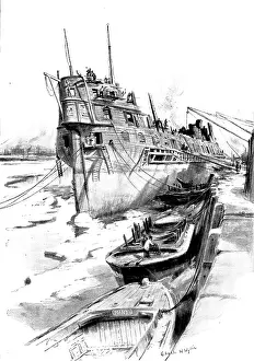 River Thames Waterfront Scene Prints: Breaking up the Old 'Benbow', 1895. Creator: Unknown