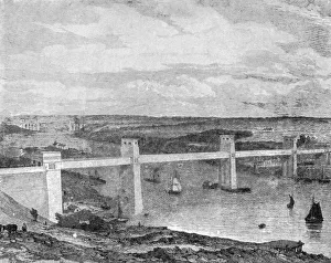 Victorian Era Transportation Prints: The Britannia Tubular Bridge across the Menai Strait, 1850... (1901). Creator: Unknown