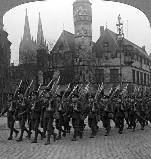 Cologne Cathedral Architecture Prints: British troops marching in Cologne