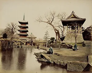 Japanese Religious Architecture Prints: Buddhist Temple, 1865. Creator: Unknown