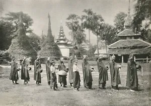 Burmese Phoongyies Collecting Alms, 1900. Creator: Unknown Burmese Phoongyies Collecting Alms, 1900. Creator: Unknown